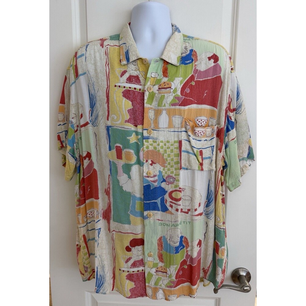 Jams World RARE Vintage Men’s Hawaiian Aloha Shirt, Large, “Bon Appétit”, GUC
